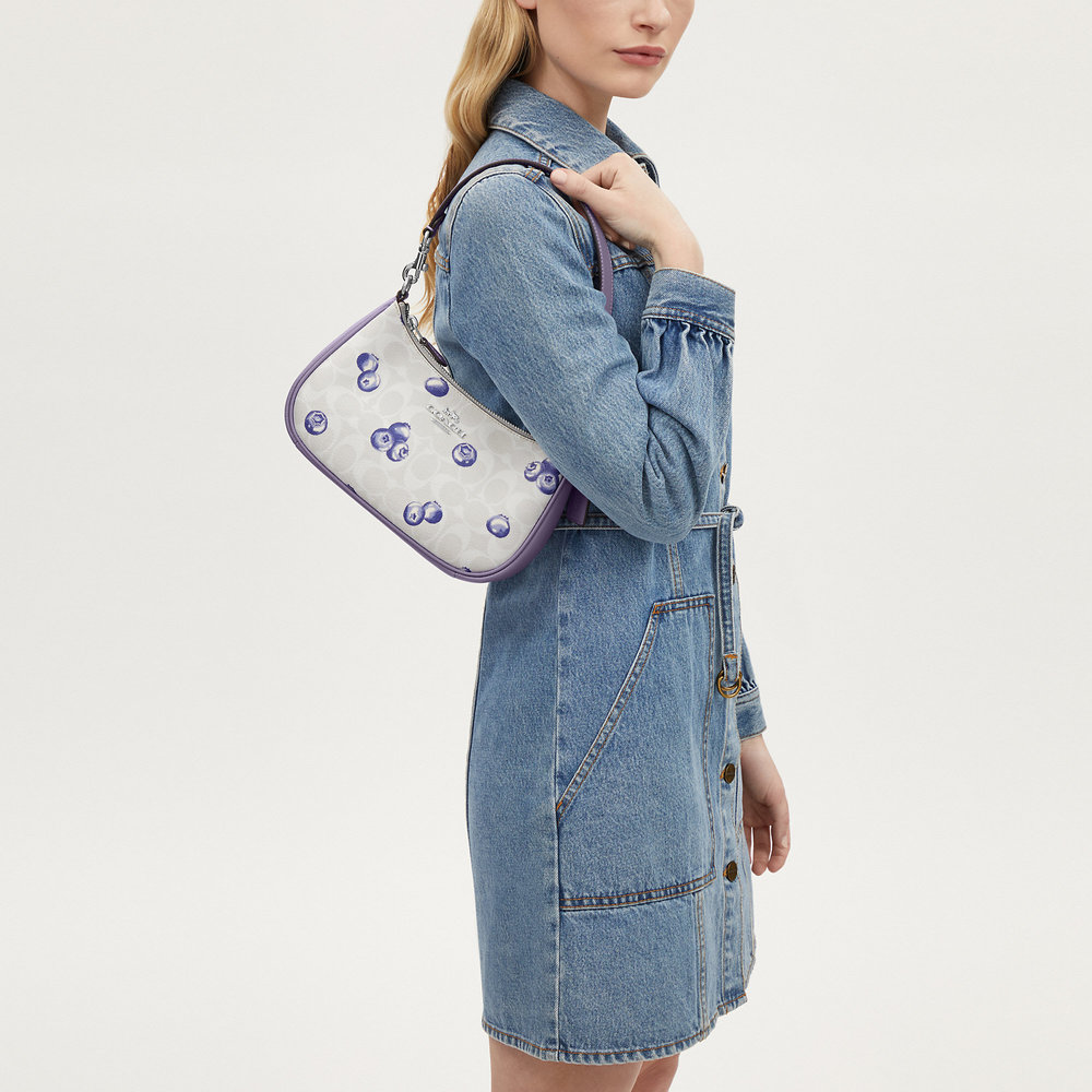NWT Coach Outlet Teri Shoulder Bag In Signature Canvas With Blueberry Print - Picture 6 of 7